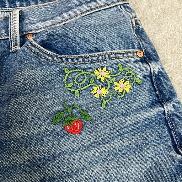 Mother Dodger Ankle Romaine Calm Embroidered Crop Jean Embroidered Fruit Size 29 - Picture 8 of 16